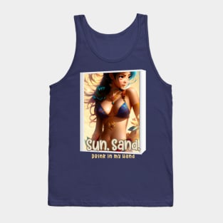 Sun, sand, drink in my hand (anime cartoon bikini girl) Tank Top